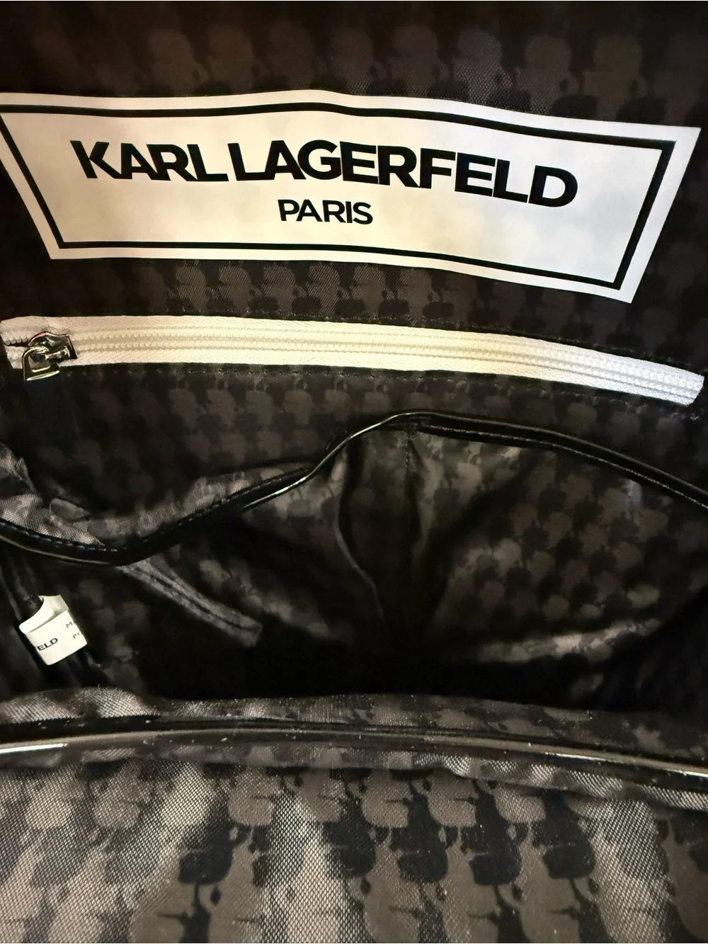 Karl Lagerfeld Travel Black Mini Backpack with Graphic “peekaboo” Lets go,  NWT